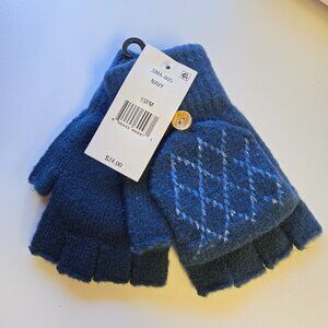 Steve Madden Women's Flip-Top Convertible Fingerless Gloves Argyle Pattern Navy